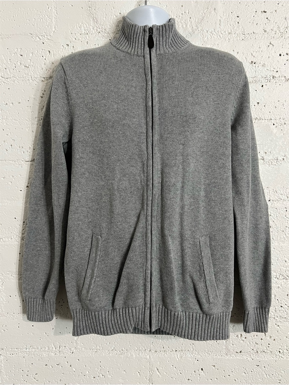 LL Bean Mens Cardigan Sweater M Tall Gray Full Zip 100% Cotton Long Sleeve AI9